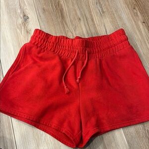 Women's Red Drawstring Lounge Sweatpants Shorts